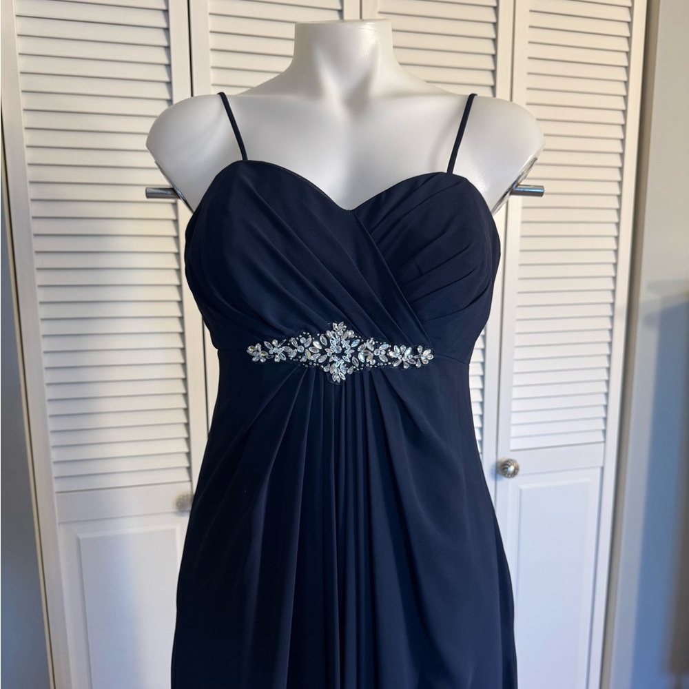 Bill Levkoff Strapless Navy Dress with Embellished Waist